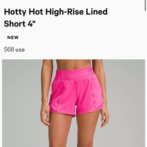 lululemon sonic pink high rise hotty hots 4 inch